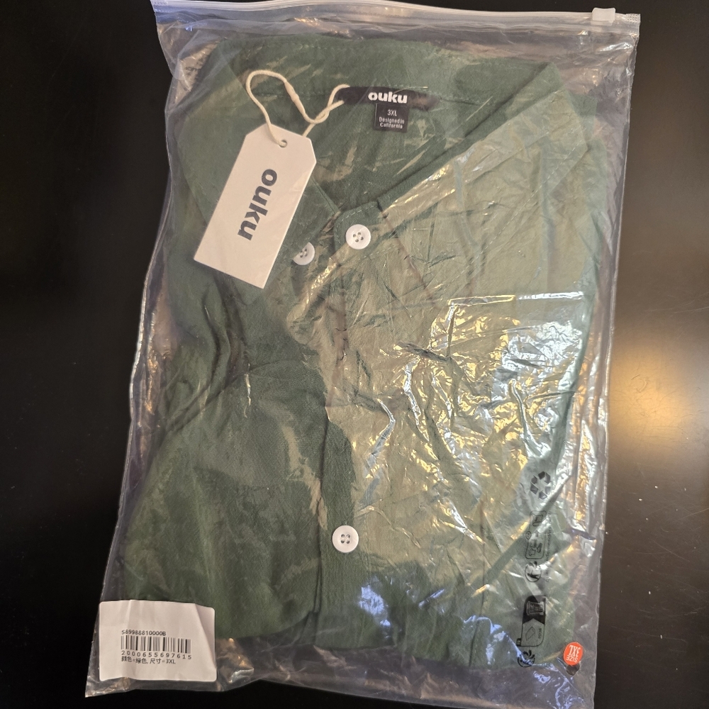 Ouku Men's Green Button-Up Shirt